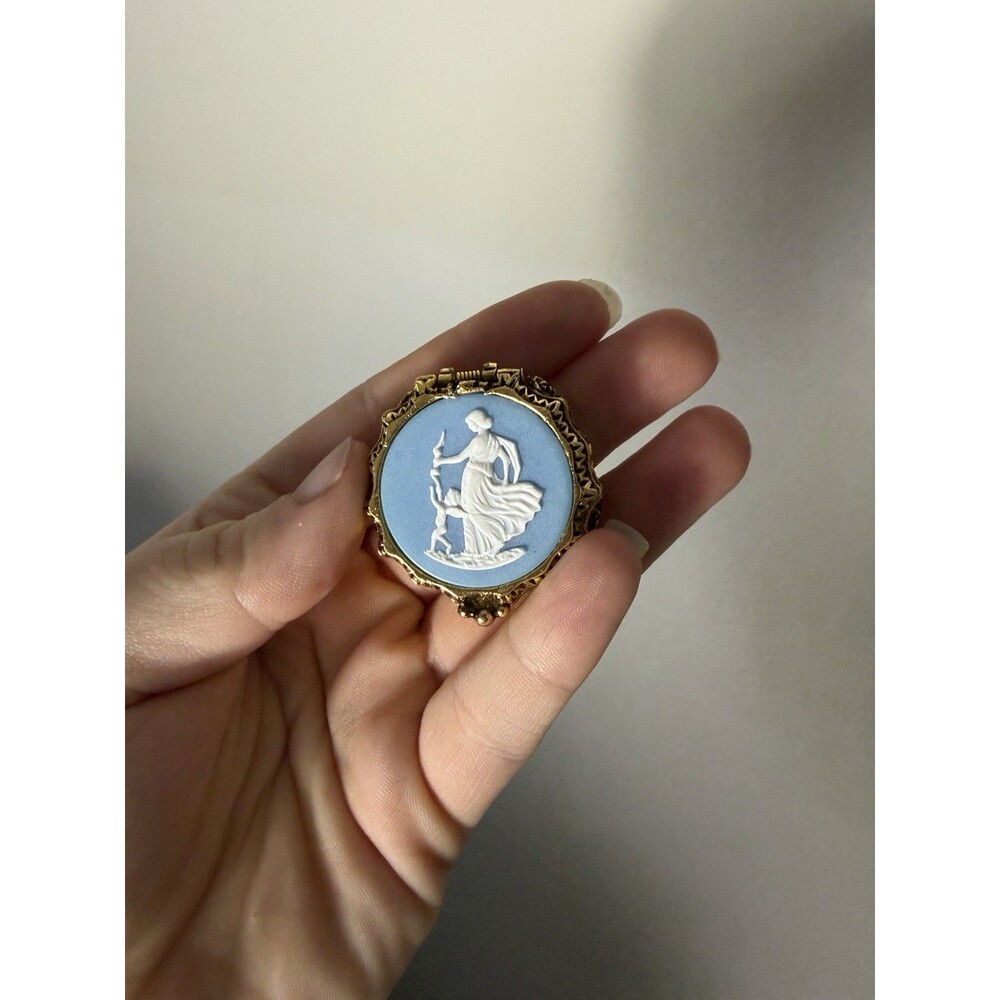 Vtg 1960s Corday Fame Venus & Cupid Cameo Creme Perfume Solid Compact Blue Gold